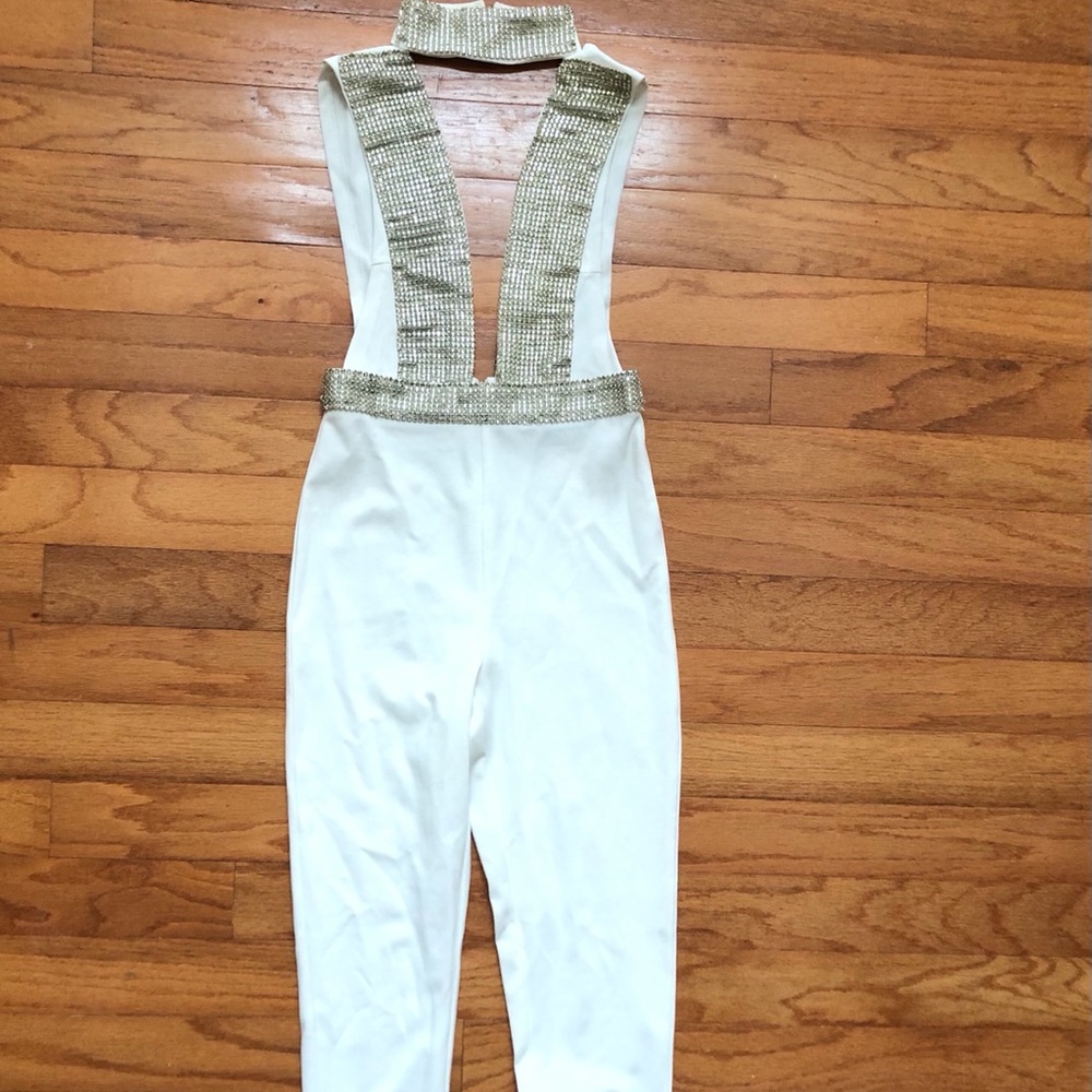 White Rhinestone Jumpsuit - Picture 2 of 2